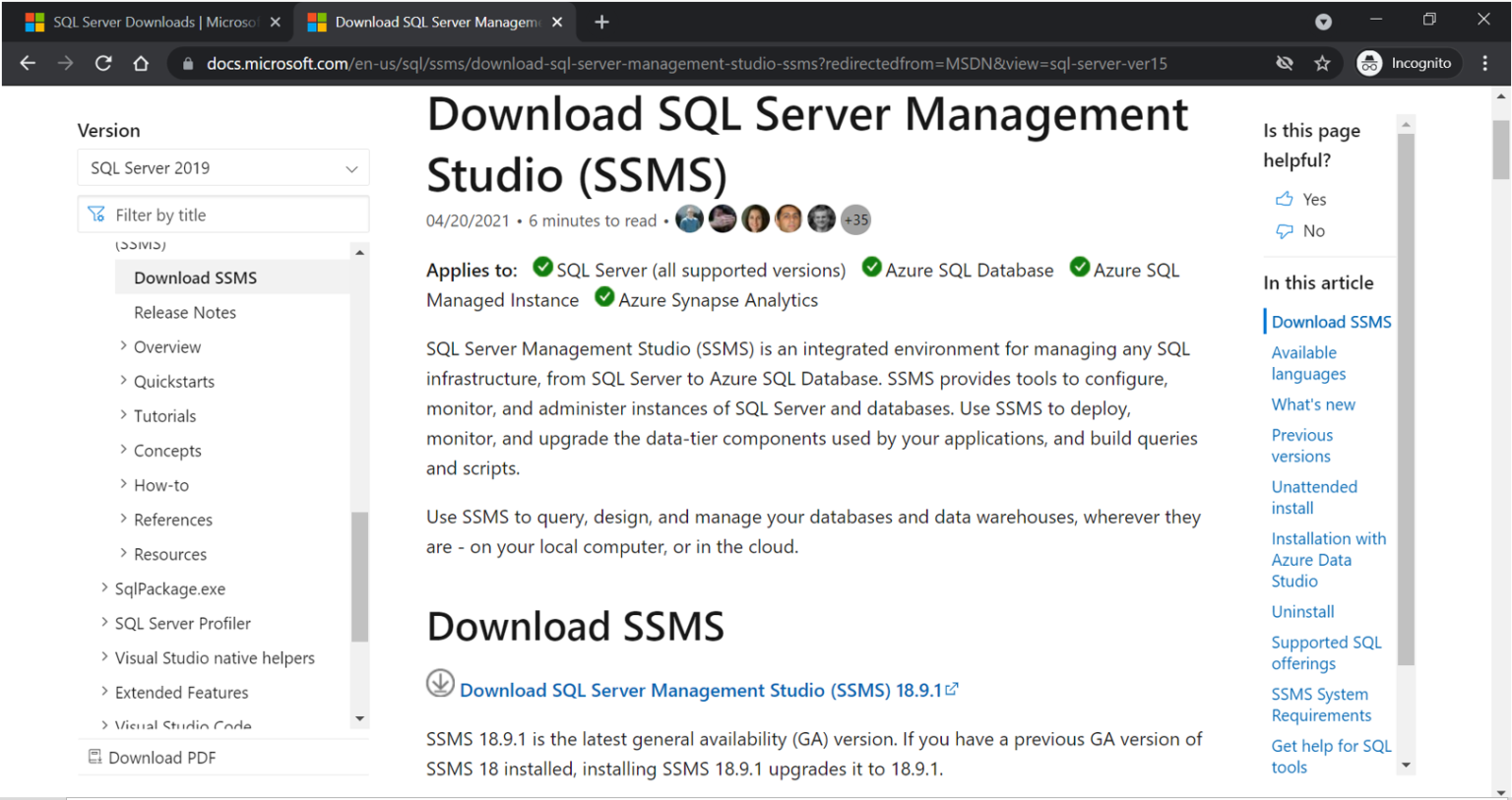 download ssms sql server 2019