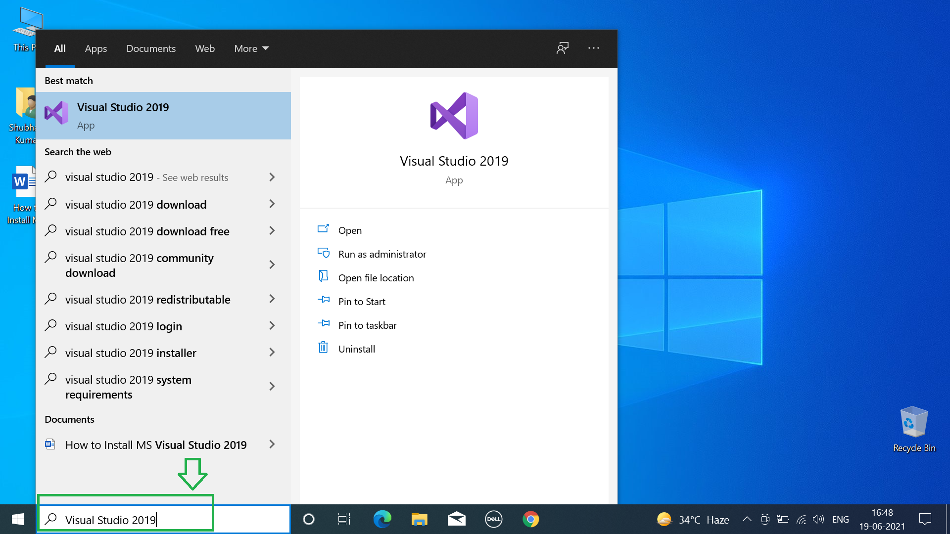 Установить visual studio 2019